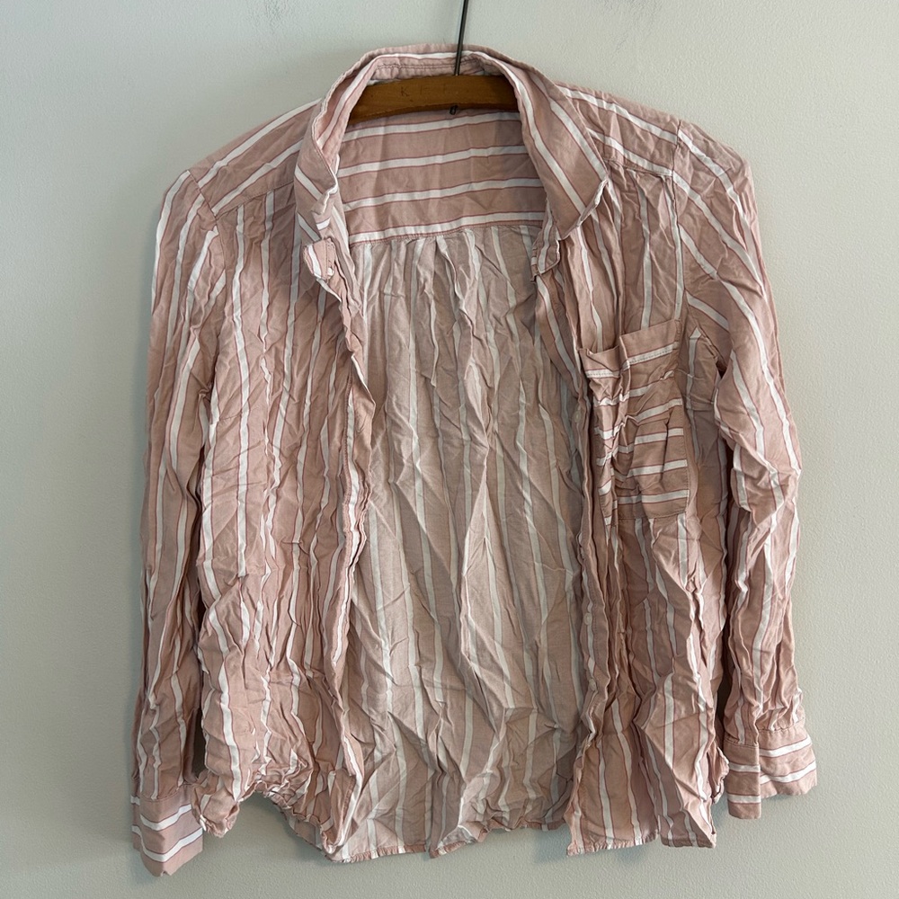 Black Tape_ medium Pink & white Striped long sleeve Button Down Shirt